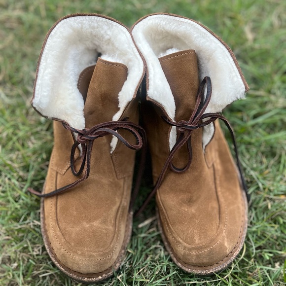 Women Birkenstock Brown Suede Boots with Shearling Lining - Picture 1 of 11